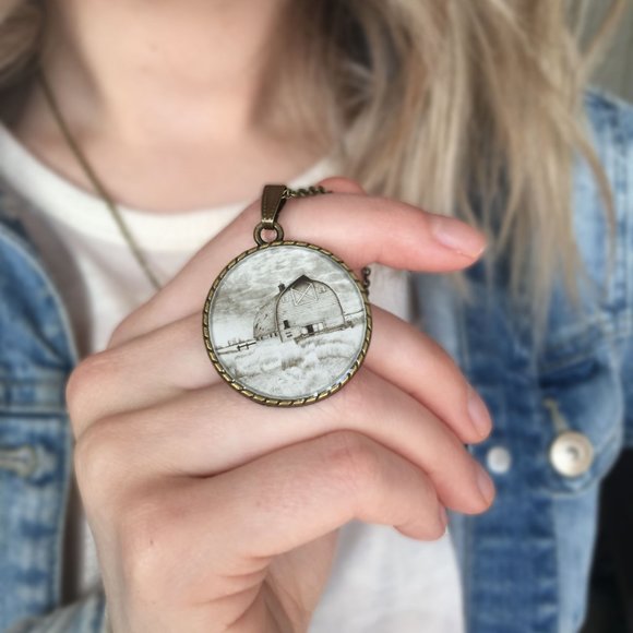 Country Life Barn Landscape Necklace / Handmade Wearable Art Pendant - Picture 2 of 11